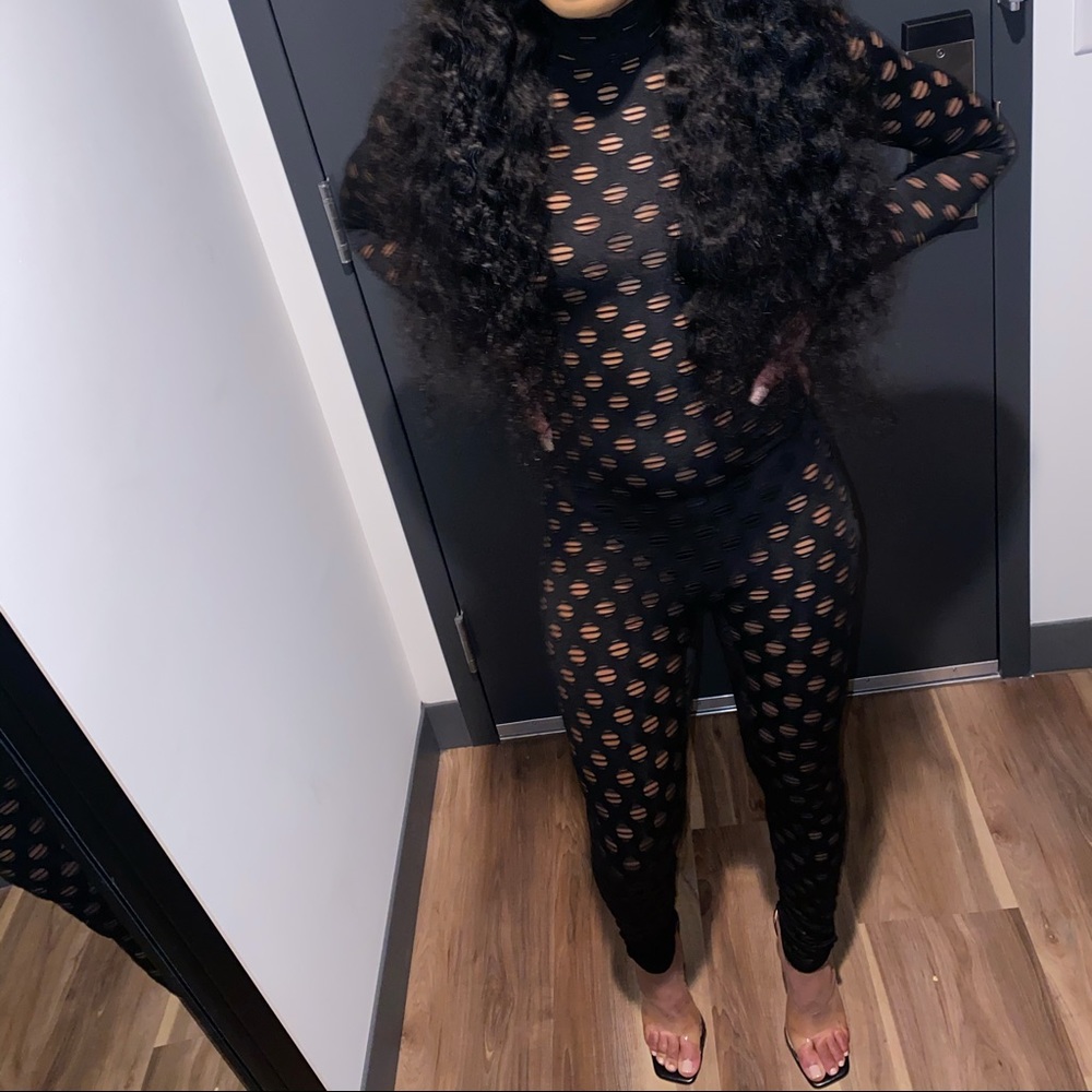 Sexy black mesh jumpsuit